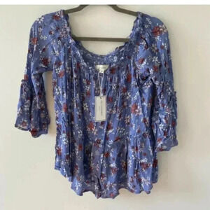 No Comment Floral Bell Sleeve Boho Blouse Womens